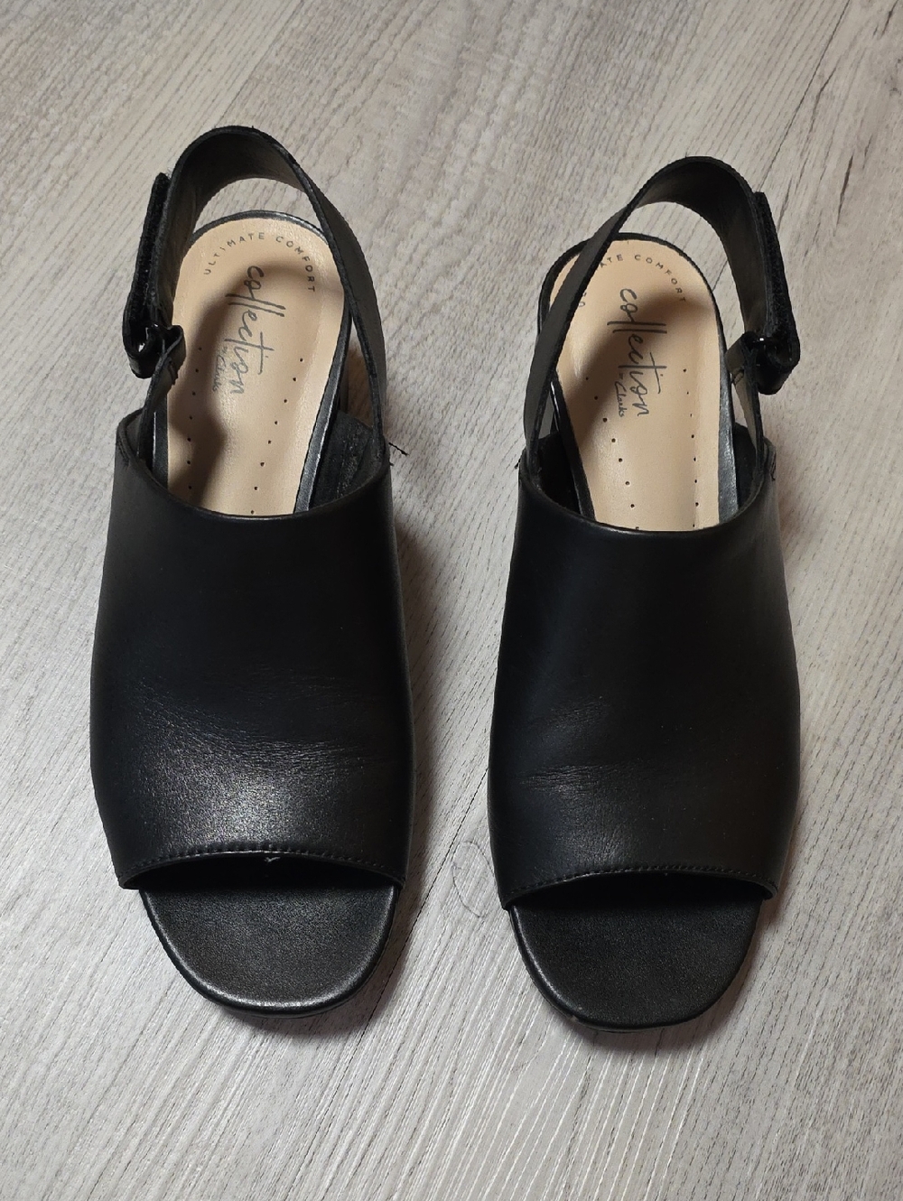 Clarks Black Open-Toe Slingback Sandals, Size 7.5M
